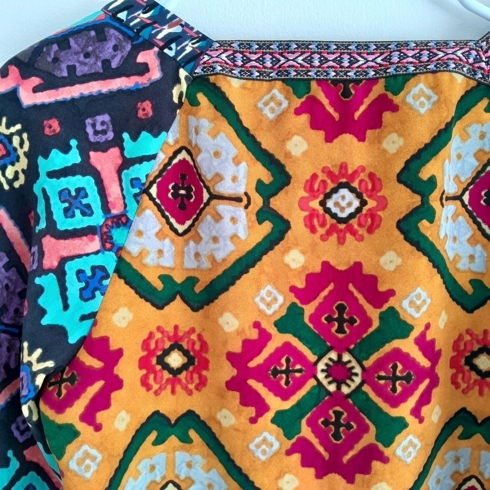 RACHEL ROY Multi print Festive Boho Long slv Braided Trim LIKE New Sz S - Picture 6 of 14